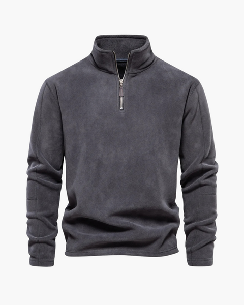 Pulôver masculino com zíper frontal, ideal para inverno elegante no estilo old money.
