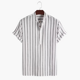 Camisa casual refinada para verão masculino, com design listrado e tecido orgânico