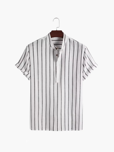 Camisa casual refinada para verão masculino, com design listrado e tecido orgânico