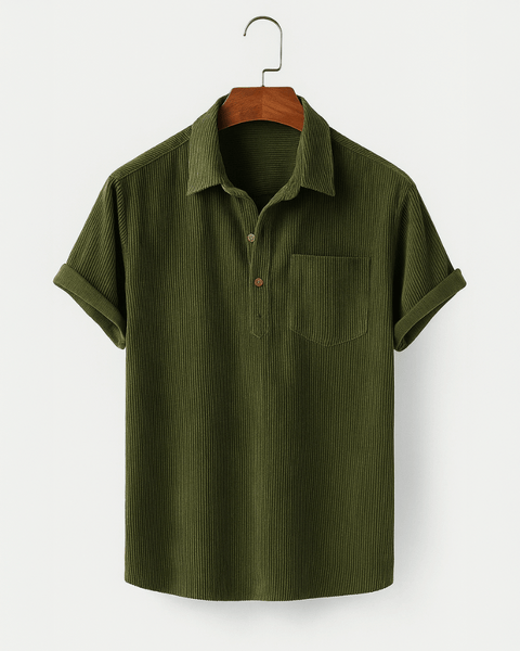 Detalhe da textura cotelê da camisa casual masculina retrô, masculina, moda masculina, casual de veludo premium.