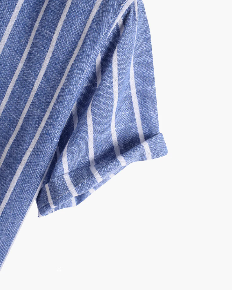 Camisa casual refinada para verão masculino, com design listrado e tecido orgânico para moda old money