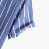 Camisa casual refinada para verão masculino, com design listrado e tecido orgânico para moda old money