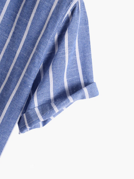 Camisa casual refinada para verão masculino, com design listrado e tecido orgânico para moda old money