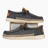 Mocassim cinza com lona respirável e estilo italiano casual refinado.