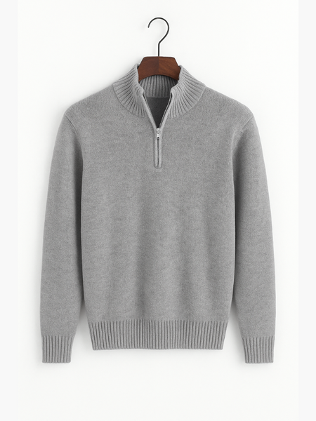 Suéter masculino com zíper e gola alta, estilo old money sofisticado para inverno.